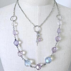 Cookie Lee Pastel Faceted Beaded Silver Tone Tiered Necklace